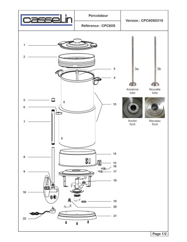 Pièces détachées pour Sèche-mains Inox - Référence CPC60S - Casselin 